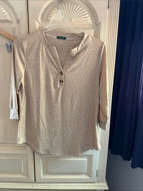 Lightweight Cream Henley Tunic with 3/4 Sleeves